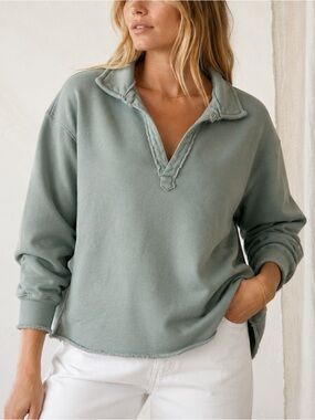 Frank & Eileen Patrick Triple Terry Popover Henley Sweatshirt Sage Green Medium